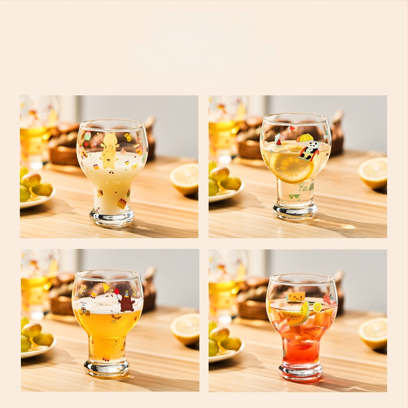 Stiklinė puodelis, aukštos borosilikato stiklo, apvali forma, karikatūros raštas, mielas stilius, logotipo spausdinimas