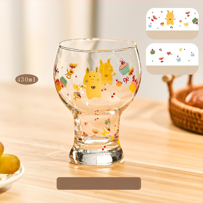 Stiklinė puodelis, aukštos borosilikato stiklo, apvali forma, karikatūros raštas, mielas stilius, logotipo spausdinimas