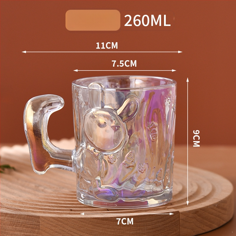 Krištolo stiklo puodelis su katės karikatūros dizainu, cilindrinė forma su rankenėle (krištolo stiklas; karikatūrinis stilius; cilindrinė forma; 200 g; pritaikymas įmanomas)