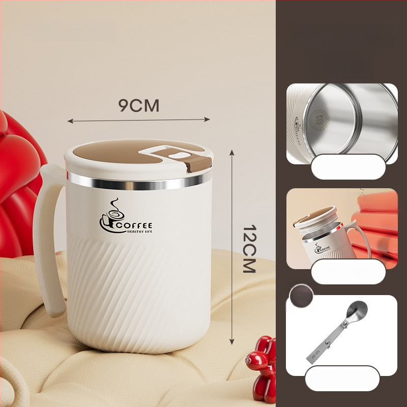 Arbatinis puodelis su infuzoriumi, iš 304 nerūdijančio plieno, nešiojamas, su dangteliu ir šaukšteliu