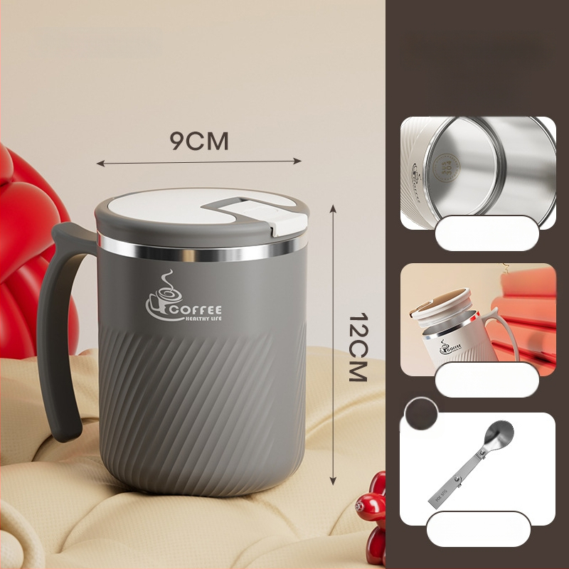 Arbatinis puodelis su infuzoriumi, iš 304 nerūdijančio plieno, nešiojamas, su dangteliu ir šaukšteliu