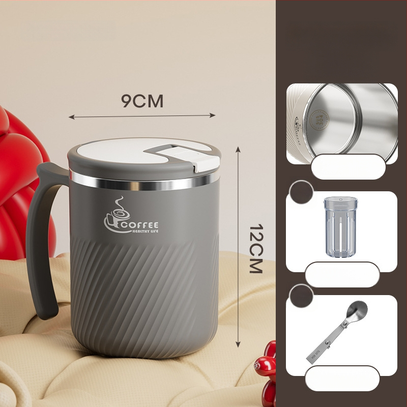 Arbatinis puodelis su infuzoriumi, iš 304 nerūdijančio plieno, nešiojamas, su dangteliu ir šaukšteliu