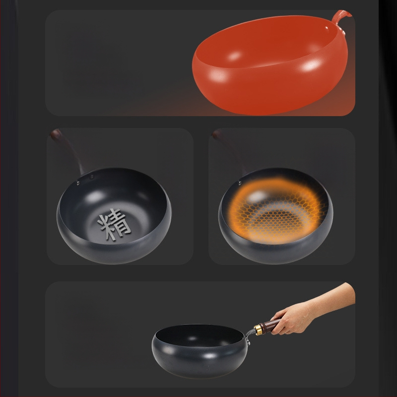 Geležinis wok su dideliu pilvu, be dangos, plokščiu dugnu, stiklo dangteliu, 1,4 kg, kinų stilius, suderinamas su dujinėmis/indukcinėmis/elektrinėmis viryklėmis