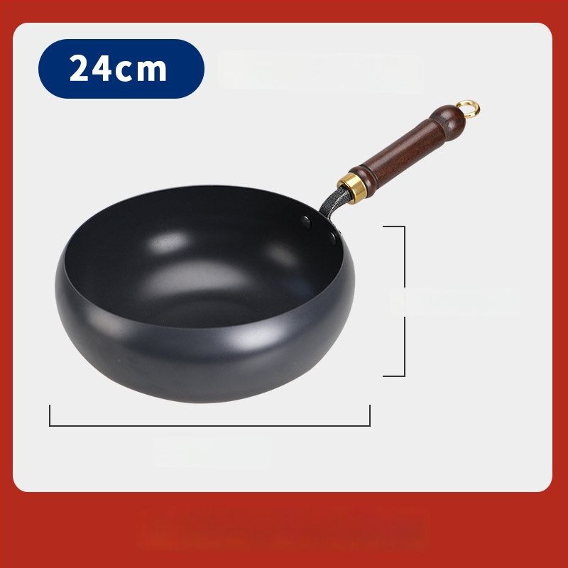 Geležinis wok su dideliu pilvu, be dangos, plokščiu dugnu, stiklo dangteliu, 1,4 kg, kinų stilius, suderinamas su dujinėmis/indukcinėmis/elektrinėmis viryklėmis