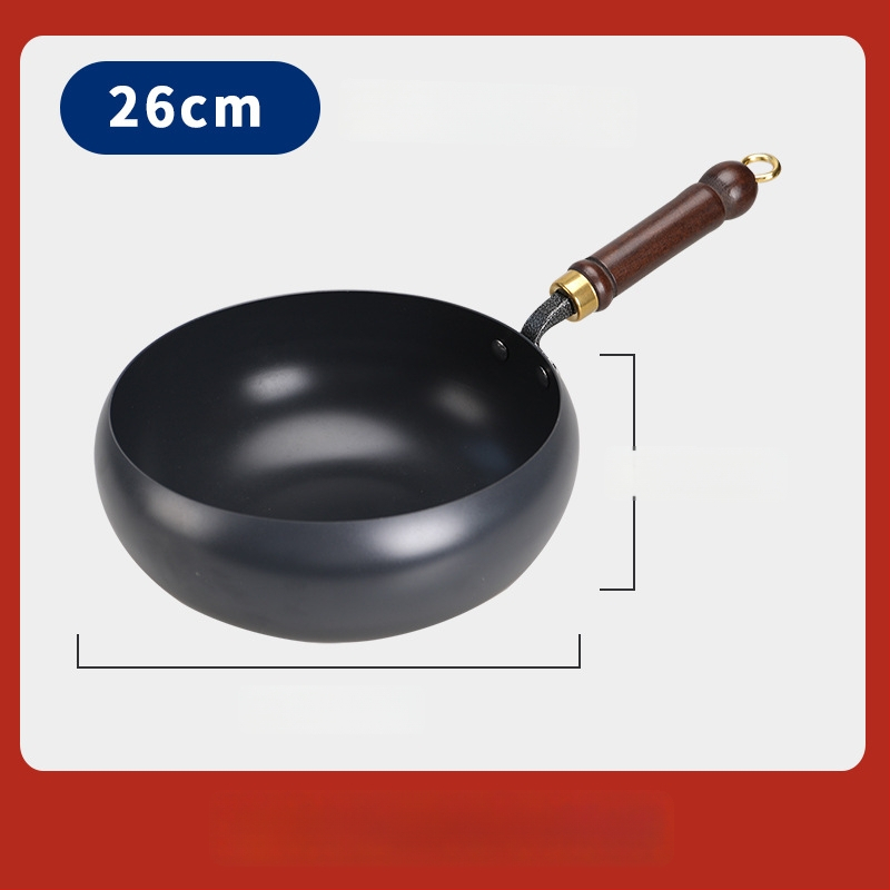 Geležinis wok su dideliu pilvu, be dangos, plokščiu dugnu, stiklo dangteliu, 1,4 kg, kinų stilius, suderinamas su dujinėmis/indukcinėmis/elektrinėmis viryklėmis