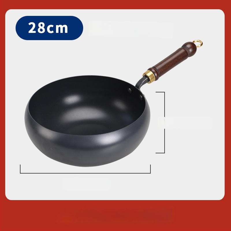 Geležinis wok su dideliu pilvu, be dangos, plokščiu dugnu, stiklo dangteliu, 1,4 kg, kinų stilius, suderinamas su dujinėmis/indukcinėmis/elektrinėmis viryklėmis
