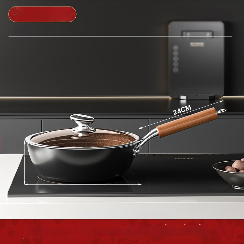 Titano-geležinis wokas, vieno dugno, stiklinis dangtis, atsparus rūdijimui, galimybė personalizuoti