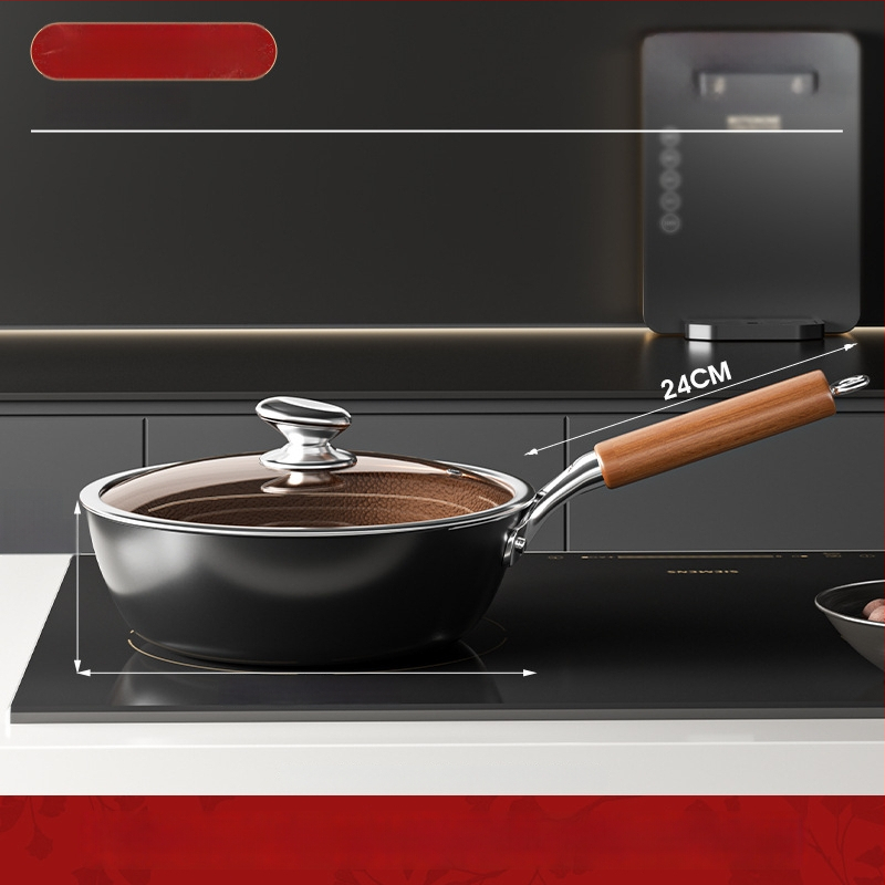 Titano-geležinis wokas, vieno dugno, stiklinis dangtis, atsparus rūdijimui, galimybė personalizuoti