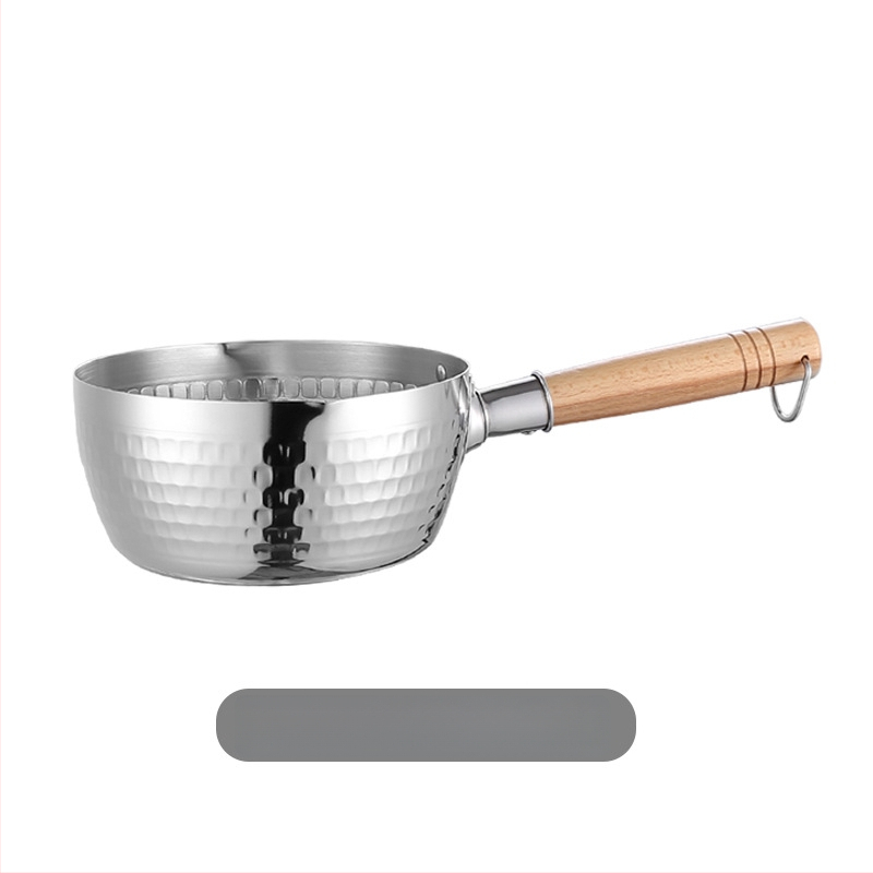 304 nerūdijančio plieno pieno puodas su medine rankena, be dengimo, stiklinis dangtelis, viengubo dugno