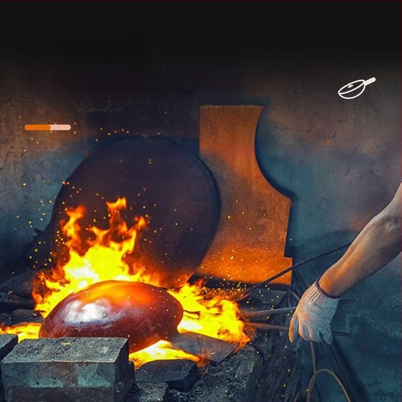 Kalta geležies wok be dangos, neprilipantis paviršius, plokščias dugnas, nerūdijančio plieno dangtis