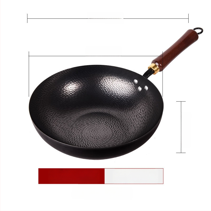 Kalta geležies wok be dangos, neprilipantis paviršius, plokščias dugnas, nerūdijančio plieno dangtis