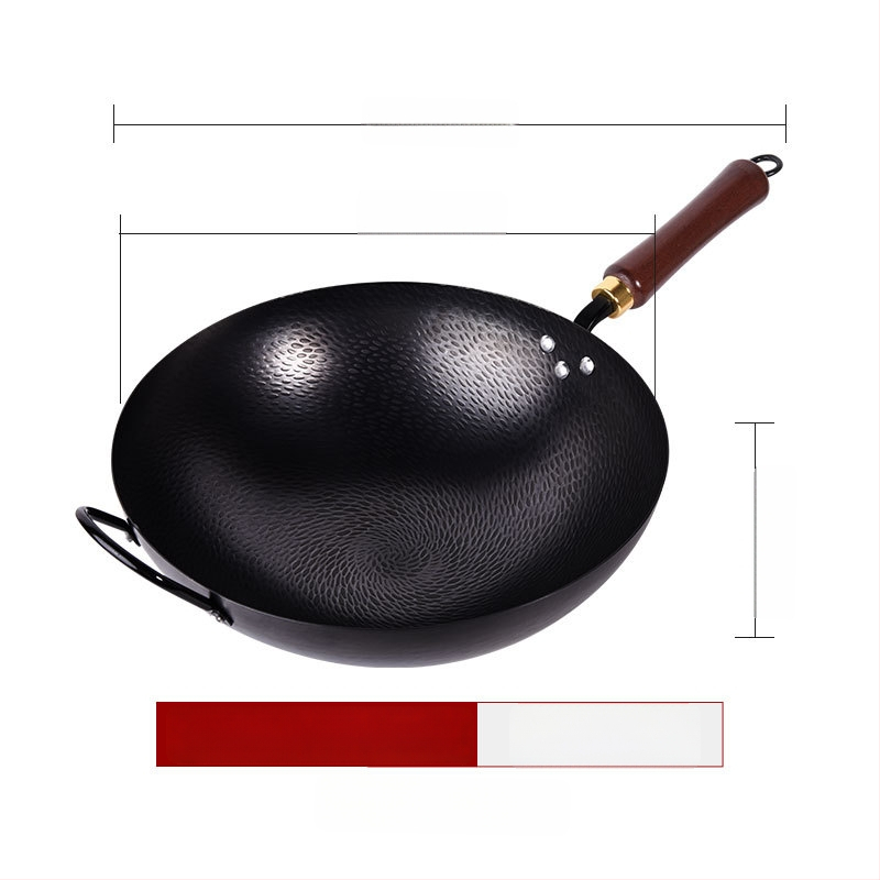 Kalta geležies wok be dangos, neprilipantis paviršius, plokščias dugnas, nerūdijančio plieno dangtis
