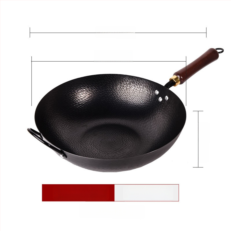 Kalta geležies wok be dangos, neprilipantis paviršius, plokščias dugnas, nerūdijančio plieno dangtis