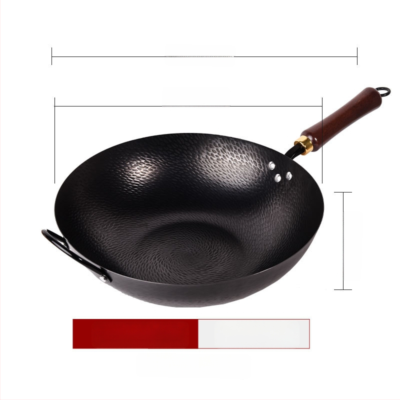 Kalta geležies wok be dangos, neprilipantis paviršius, plokščias dugnas, nerūdijančio plieno dangtis
