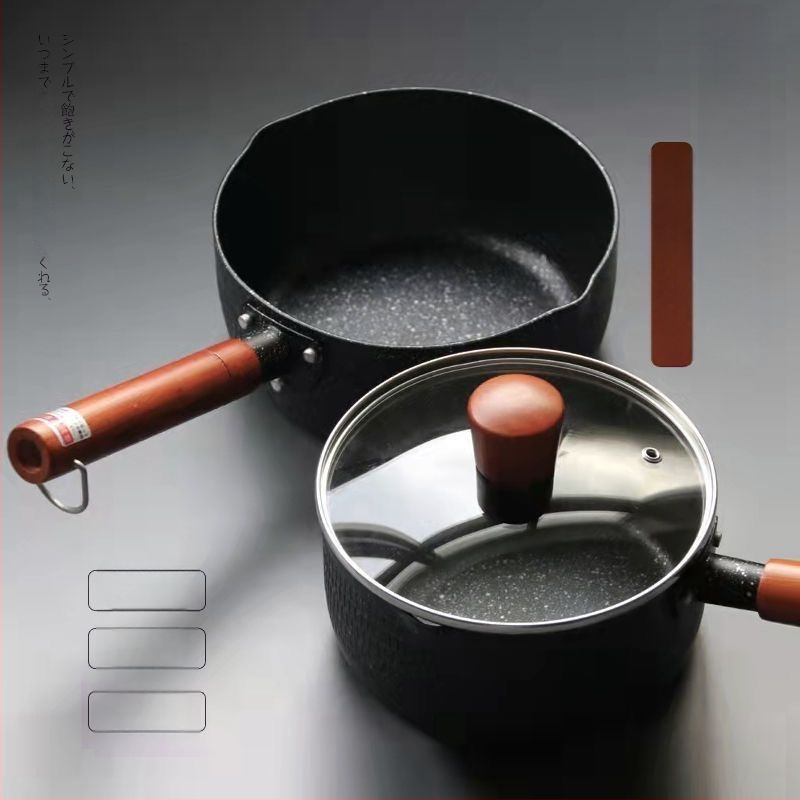 Pieninis puodas iš geležies su nelipnia danga, modelis NG001, stiklo dangtelis