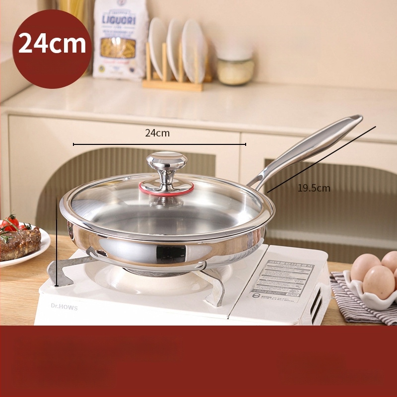 Keptuvė su plokščiu dugnu iš 316 nerūdijančio plieno, be dangos, maisto kokybės, sutirštinta, suderinama su indukcine virykle