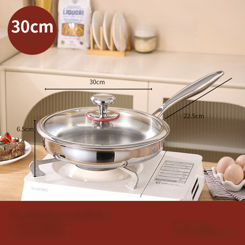 Keptuvė su plokščiu dugnu iš 316 nerūdijančio plieno, be dangos, maisto kokybės, sutirštinta, suderinama su indukcine virykle