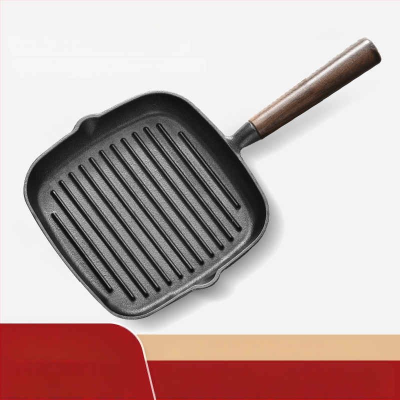 Kepimo keptuvė su plokščiu dugnu iš ketaus, NPJG modelis, 3 cm gylis, 1 kg svoris, be dūmų