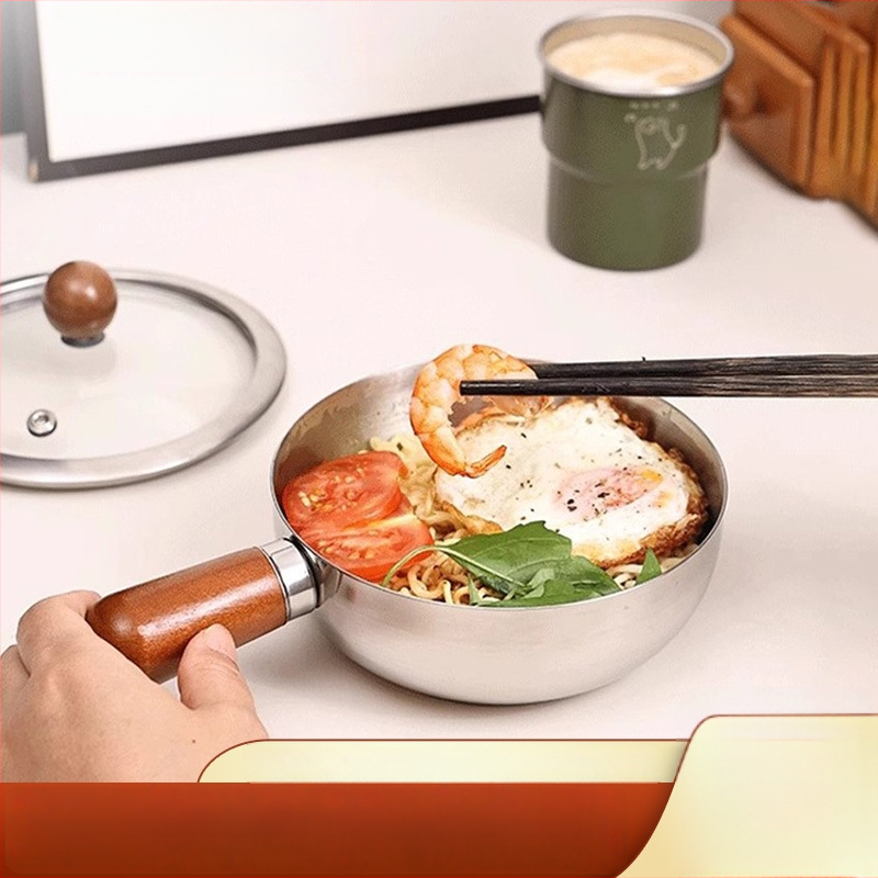 Mažas puodas makaronams iš 304 nerūdijančio plieno su stiklo dangčiu, 280 g, modelis 304xgw70241229, šiuolaikinis paprastas stilius