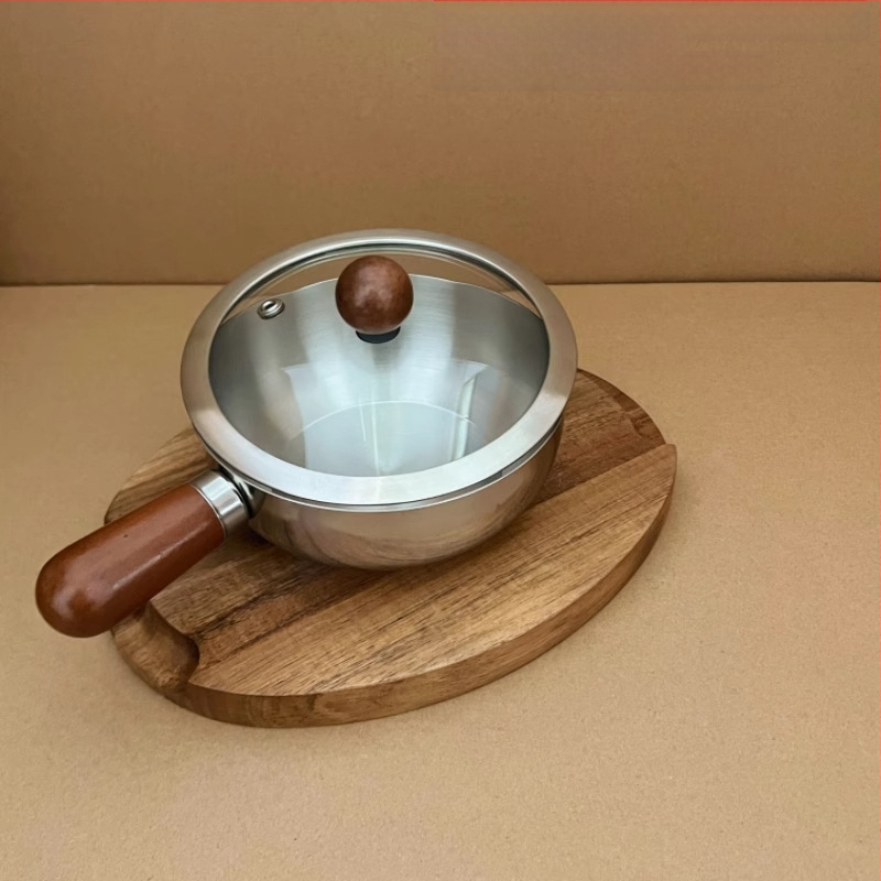 Mažas puodas makaronams iš 304 nerūdijančio plieno su stiklo dangčiu, 280 g, modelis 304xgw70241229, šiuolaikinis paprastas stilius