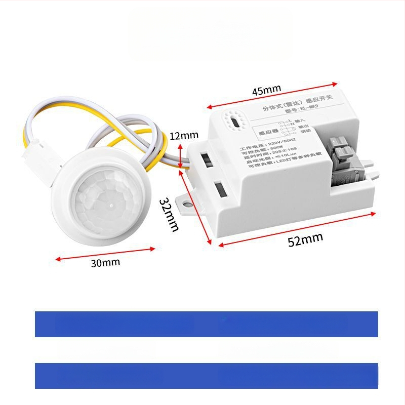 Infraraudonųjų spindulių žmogaus jutiklio modulis su išmaniu vėlinamuoju apšvietimo valdymu, su šviesos jutikliu; vėlinimo laikas 30–40 s; įtampa 110–240 V AC arba 12–36 V DC; tinka spintoms, muilo dozatoriams, apšvietimui