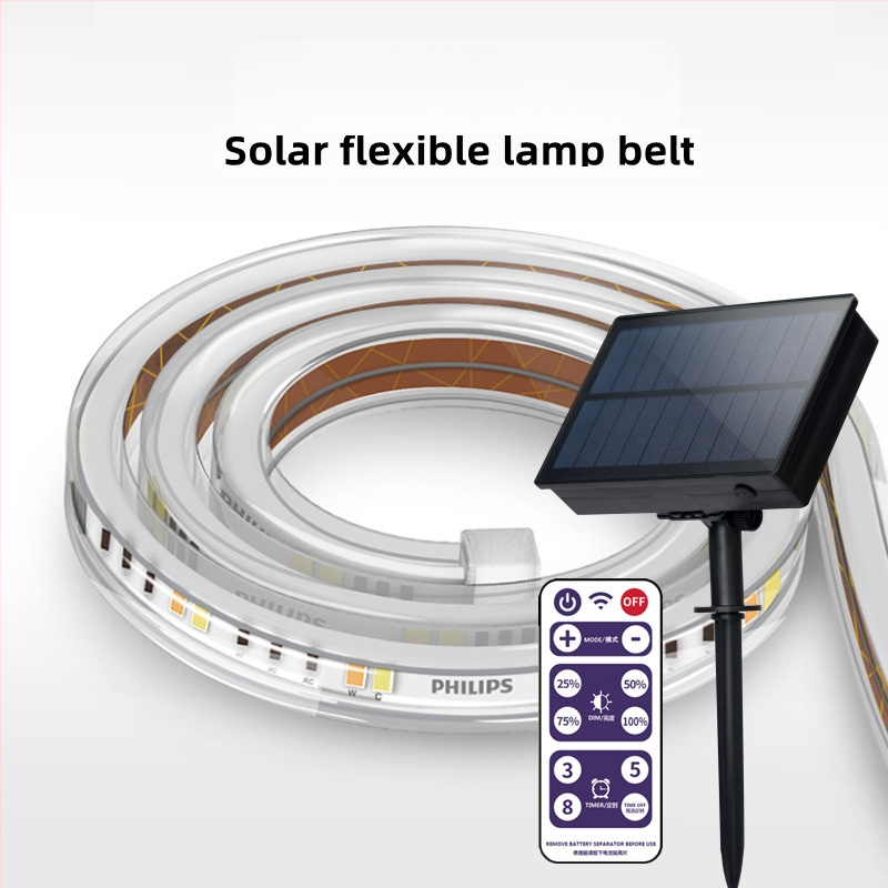 Saulės energijos LED juosta lauko kiemo dekoracijoms (Maitinimas: Saulės energija, Baterija, USB; Valdymas: mygtukas/nuotolinis; Personalizavimas)