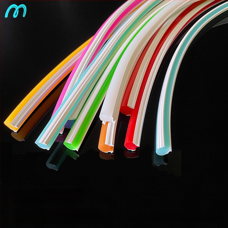 LED Jagatud Neonriba — paindlik silikoon, veekindel välireklaami valgustus; 8W/m, 5/12V, 110/120 LED (2835), valgusvihude nurk 120°, tööiga 50 000 h