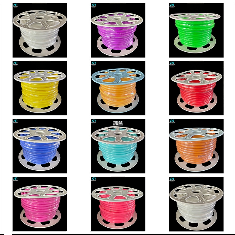 LED Jagatud Neonriba — paindlik silikoon, veekindel välireklaami valgustus; 8W/m, 5/12V, 110/120 LED (2835), valgusvihude nurk 120°, tööiga 50 000 h