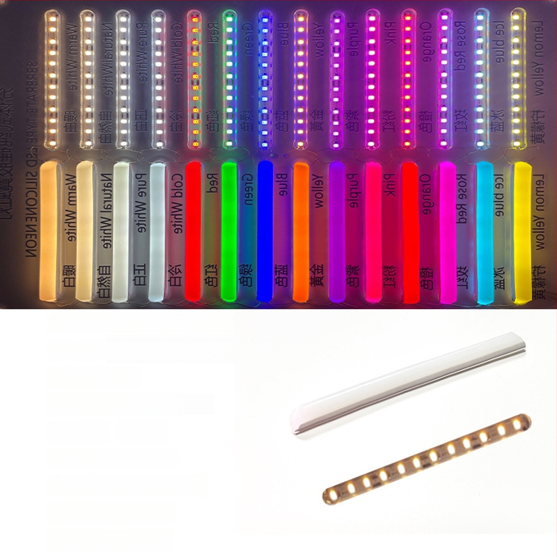 LED Jagatud Neonriba — paindlik silikoon, veekindel välireklaami valgustus; 8W/m, 5/12V, 110/120 LED (2835), valgusvihude nurk 120°, tööiga 50 000 h