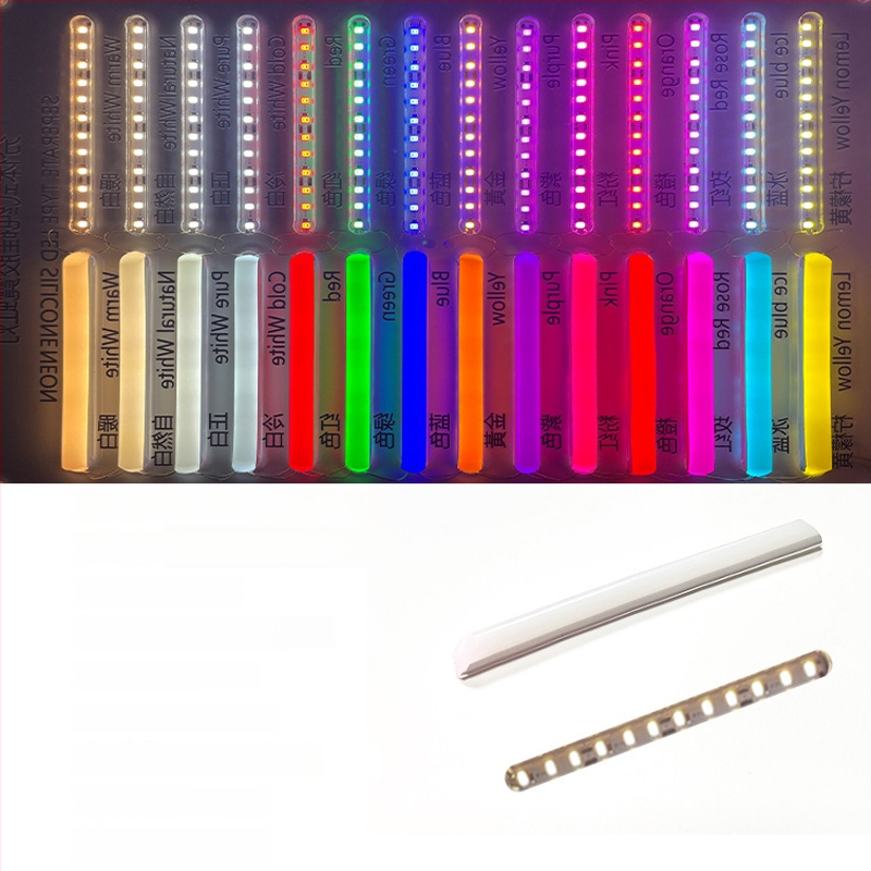 LED Jagatud Neonriba — paindlik silikoon, veekindel välireklaami valgustus; 8W/m, 5/12V, 110/120 LED (2835), valgusvihude nurk 120°, tööiga 50 000 h