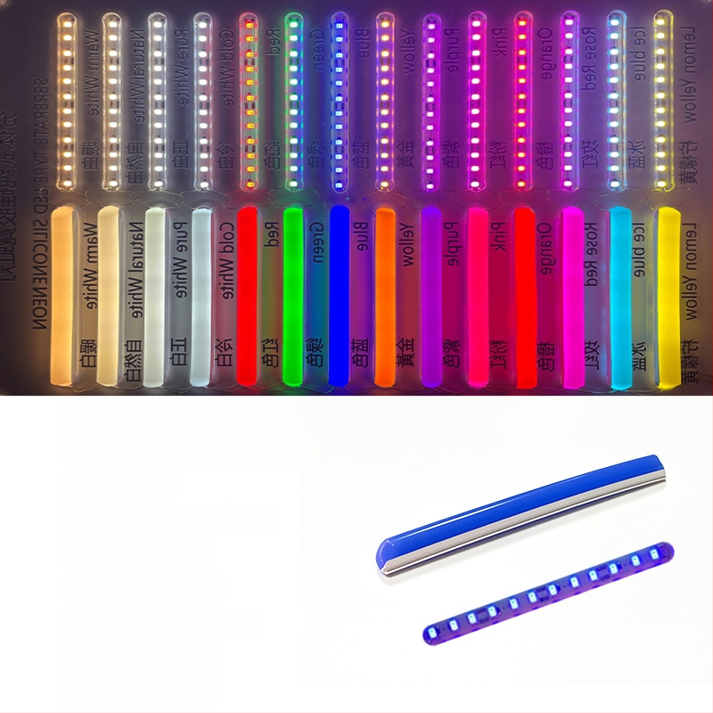 LED Jagatud Neonriba — paindlik silikoon, veekindel välireklaami valgustus; 8W/m, 5/12V, 110/120 LED (2835), valgusvihude nurk 120°, tööiga 50 000 h