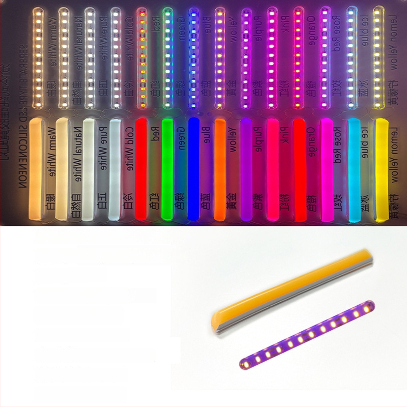 LED Jagatud Neonriba — paindlik silikoon, veekindel välireklaami valgustus; 8W/m, 5/12V, 110/120 LED (2835), valgusvihude nurk 120°, tööiga 50 000 h