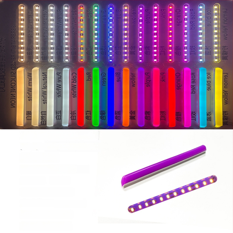 LED Jagatud Neonriba — paindlik silikoon, veekindel välireklaami valgustus; 8W/m, 5/12V, 110/120 LED (2835), valgusvihude nurk 120°, tööiga 50 000 h