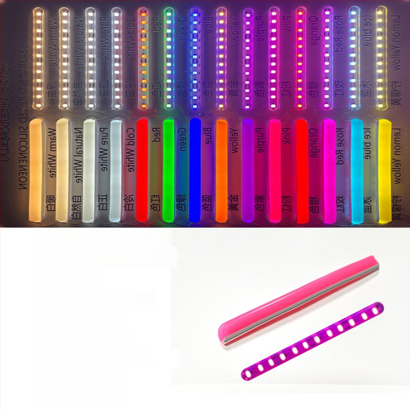 LED Jagatud Neonriba — paindlik silikoon, veekindel välireklaami valgustus; 8W/m, 5/12V, 110/120 LED (2835), valgusvihude nurk 120°, tööiga 50 000 h