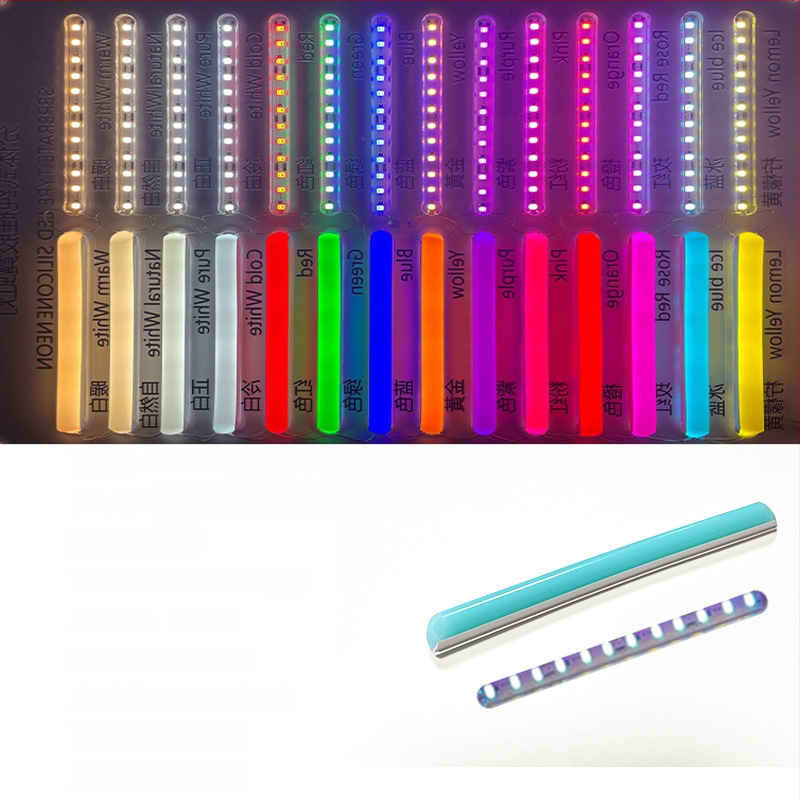 LED Jagatud Neonriba — paindlik silikoon, veekindel välireklaami valgustus; 8W/m, 5/12V, 110/120 LED (2835), valgusvihude nurk 120°, tööiga 50 000 h