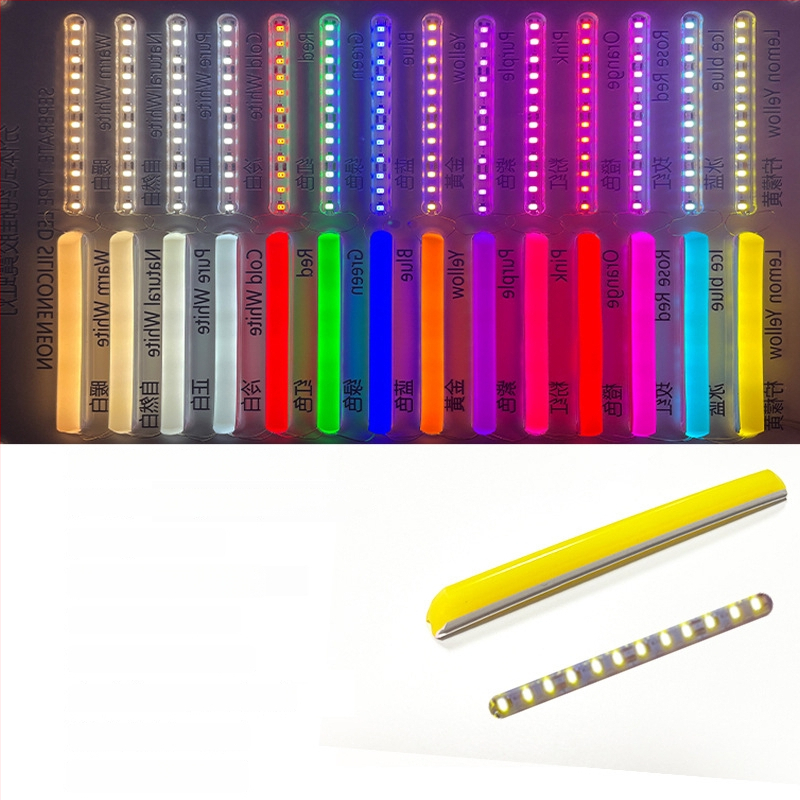 LED Jagatud Neonriba — paindlik silikoon, veekindel välireklaami valgustus; 8W/m, 5/12V, 110/120 LED (2835), valgusvihude nurk 120°, tööiga 50 000 h