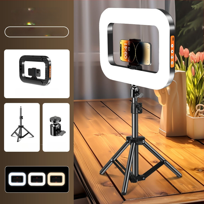 Rankinis LED žiedinis šviesos šaltinis su telefono laikikliu, YM-200, spalvų temperatūra 2500K-9900K, galia 10-50W, įtampa 5V