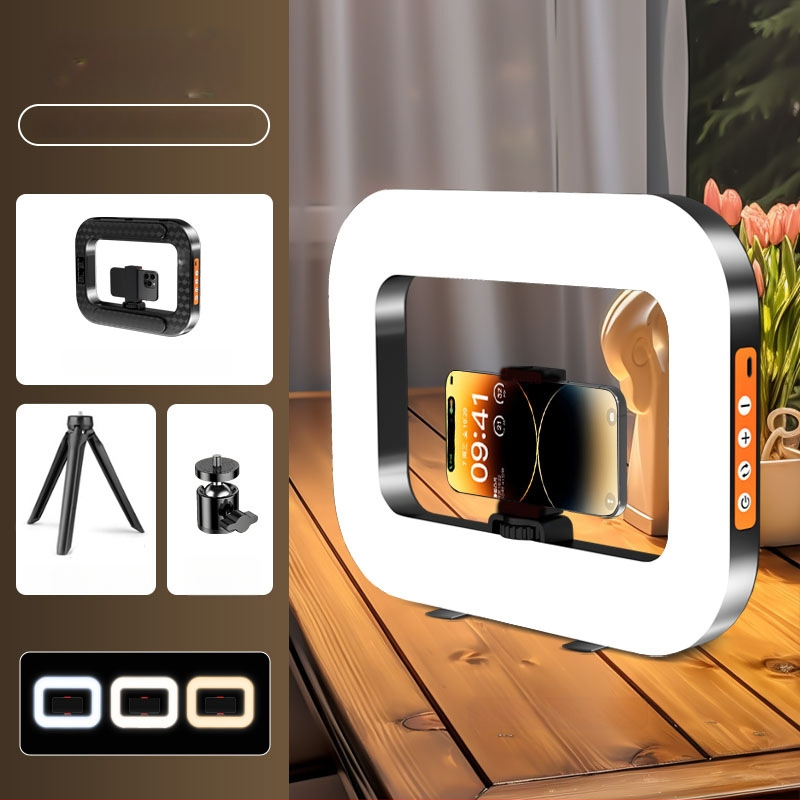 Rankinis LED žiedinis šviesos šaltinis su telefono laikikliu, YM-200, spalvų temperatūra 2500K-9900K, galia 10-50W, įtampa 5V