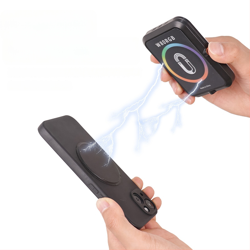 Magnetinė LED šviesa mobiliems telefonams, nešiojamas rankinis apšvietimas live ir selfie, 5W, įmontuota baterija, modelis W80RGB