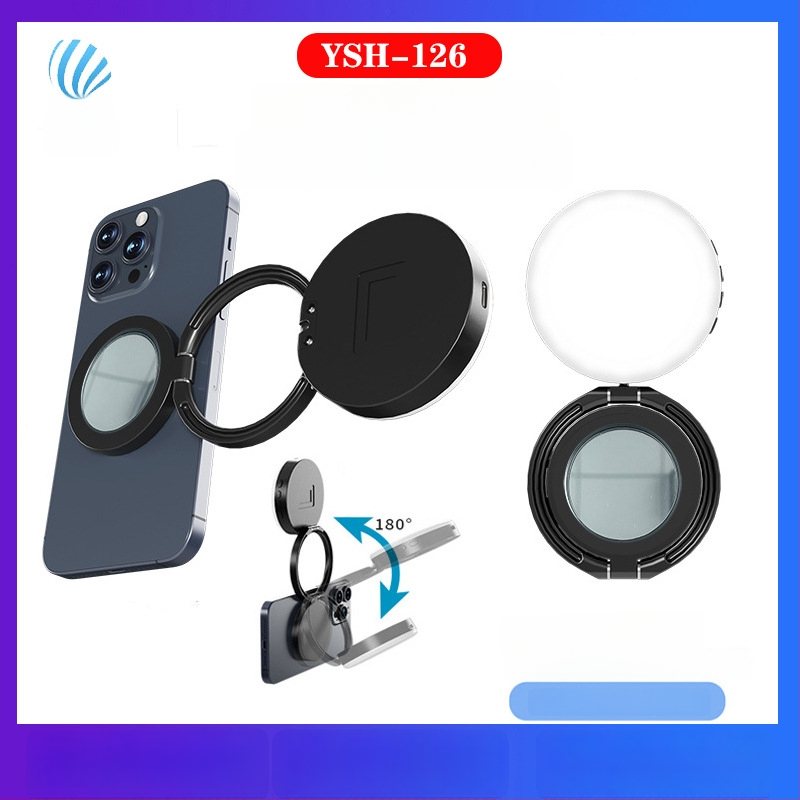 LED apšvietimas telefonui su magnetiniu laikikliu, nešiojamas su veidrodėliu, tinka gyvai transliacijai, nuotraukoms ir vaizdo įrašams