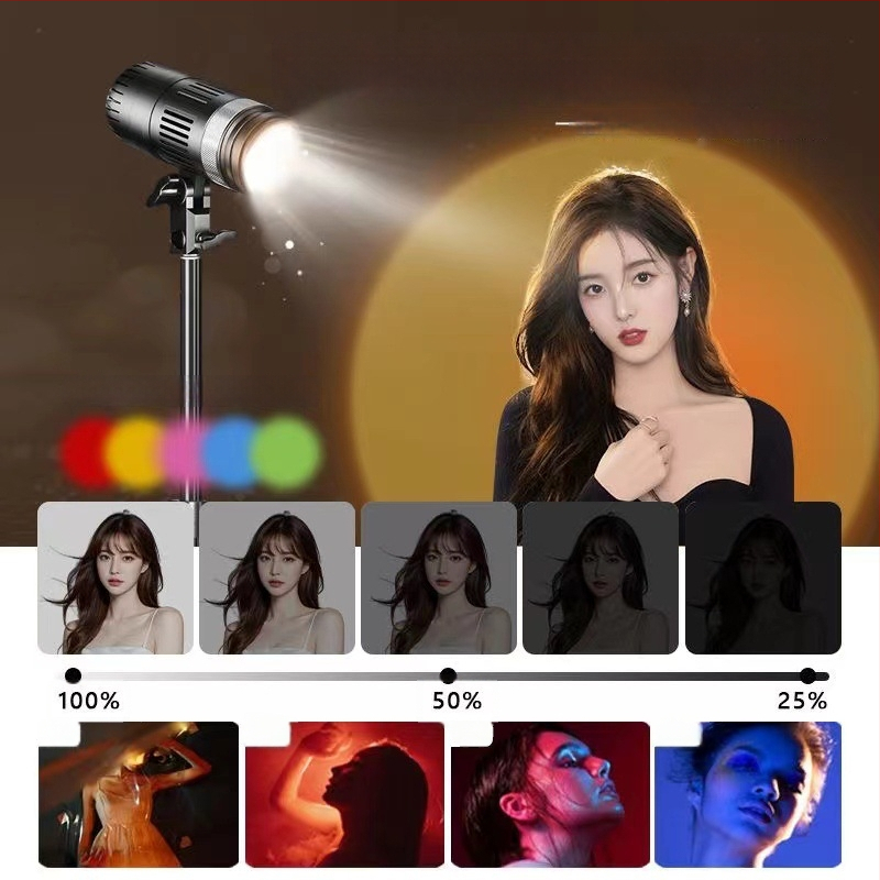 Nešiojama fotografavimo šviesa su COB šaltiniu, E27 kištukas, maitinimas 24V/3A, reguliuojamas šviesos stiprumas ir spalvos temperatūra