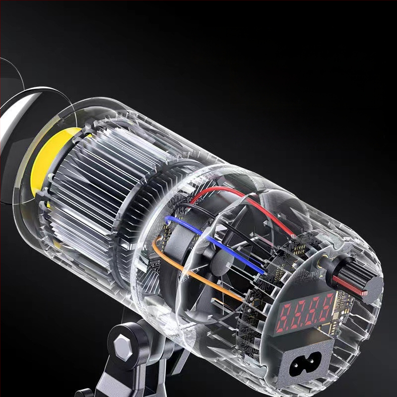 Nešiojama fotografavimo šviesa su COB šaltiniu, E27 kištukas, maitinimas 24V/3A, reguliuojamas šviesos stiprumas ir spalvos temperatūra