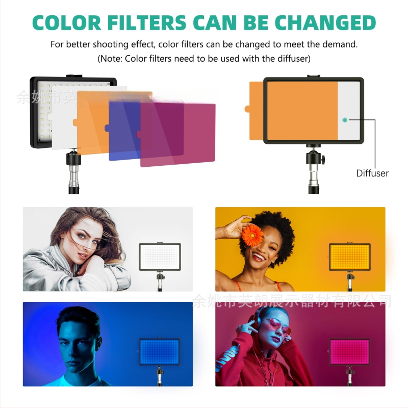 LED užpildymo šviesa fotografavimui ir transliacijoms, ištraukiama, modelis YL-BGD01, 10W, 5V2A.