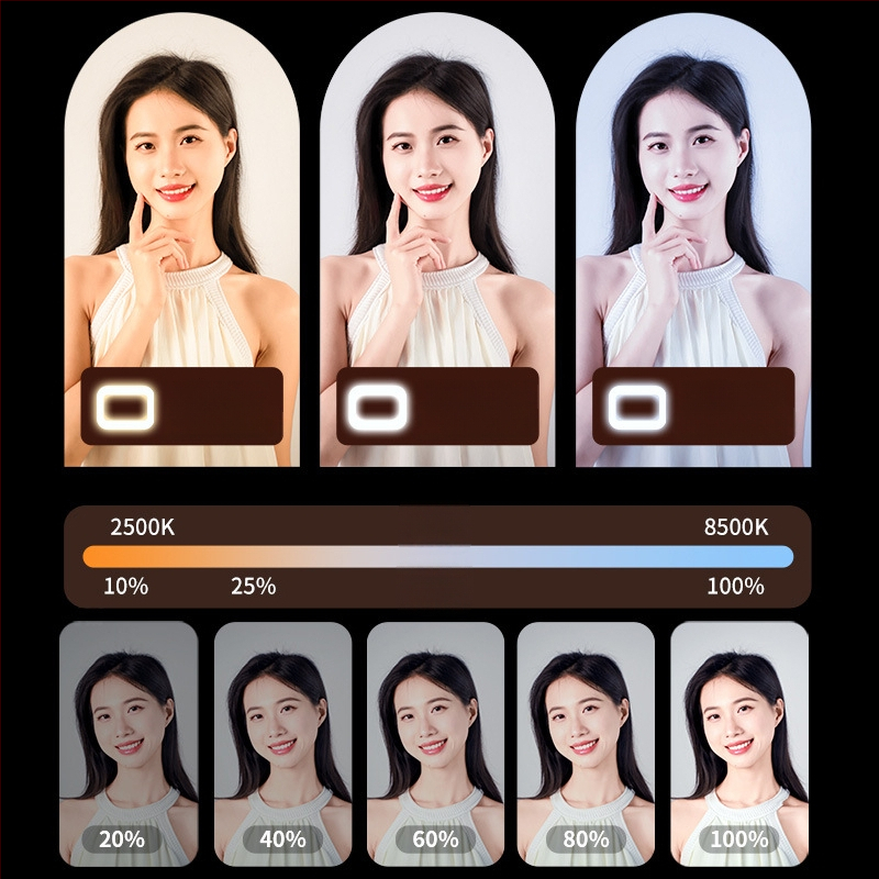 Nešiojama LED žiedinė šviesa mobiliuoju įrenginiu transliacijai gyvai, įdiegta baterija, 5V maitinimas, galia 10–50W