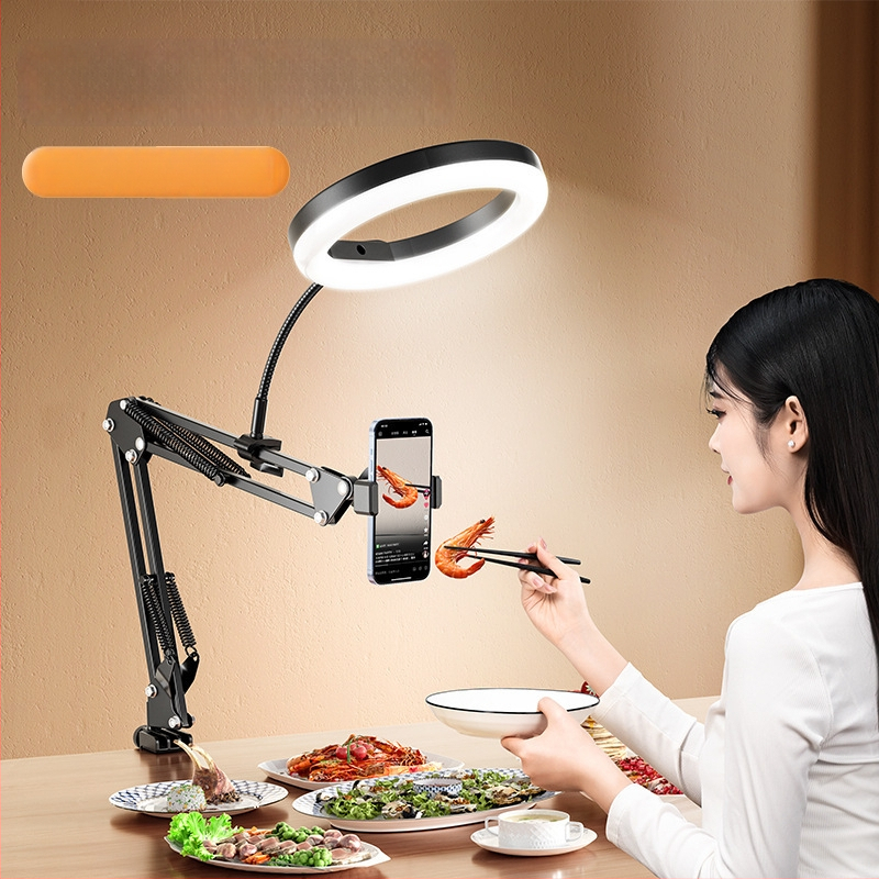 Telefono laikiklis vertikaliems/viršiniams įrašams su apšvietimu — stalinis tvirtinimas, 10–50W, 110V, modelis F10, daug pakopų reguliavimas