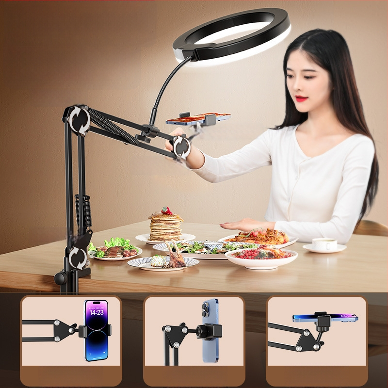 Telefono laikiklis vertikaliems/viršiniams įrašams su apšvietimu — stalinis tvirtinimas, 10–50W, 110V, modelis F10, daug pakopų reguliavimas