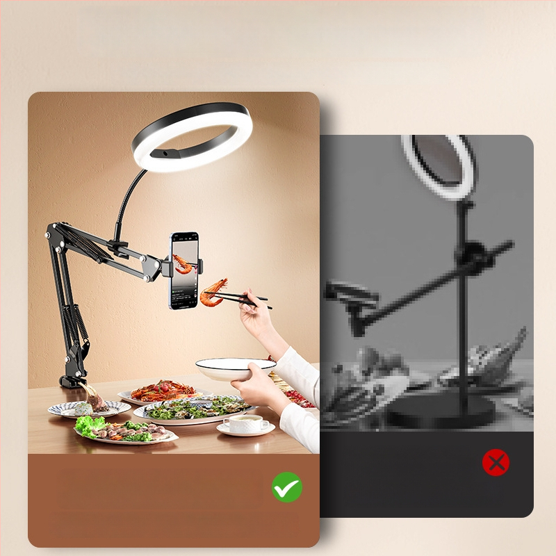 Telefono laikiklis vertikaliems/viršiniams įrašams su apšvietimu — stalinis tvirtinimas, 10–50W, 110V, modelis F10, daug pakopų reguliavimas