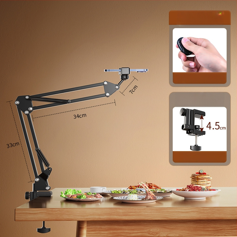 Telefono laikiklis vertikaliems/viršiniams įrašams su apšvietimu — stalinis tvirtinimas, 10–50W, 110V, modelis F10, daug pakopų reguliavimas