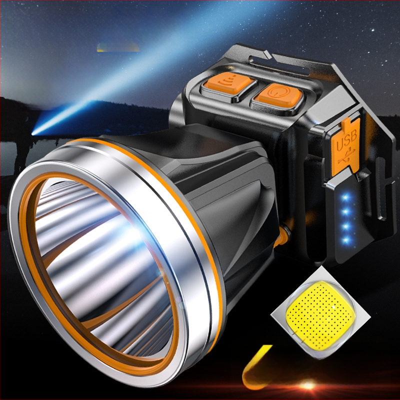 Lauko LED galvos žibintuvas – 10W, 2200mAh, rankinis įkrovimas, spindulys 200–500 m