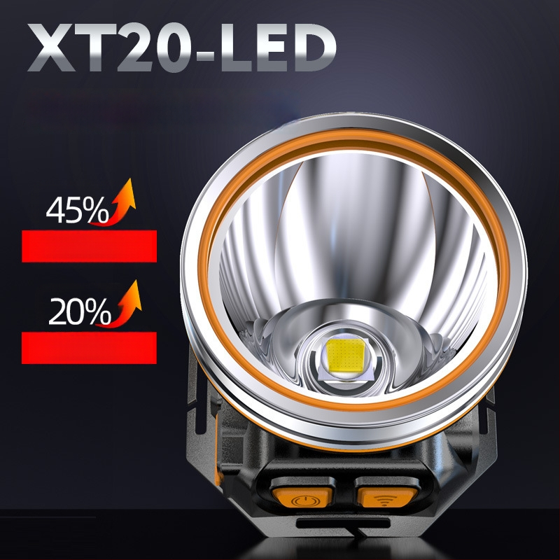 Lauko LED galvos žibintuvas – 10W, 2200mAh, rankinis įkrovimas, spindulys 200–500 m